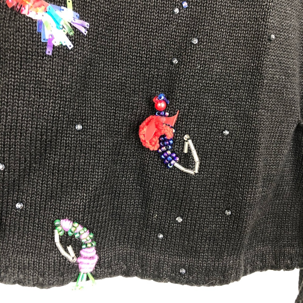 Michael Simon Black V-Neck Sweater with Colorful Embroidery - Picture 3 of 9